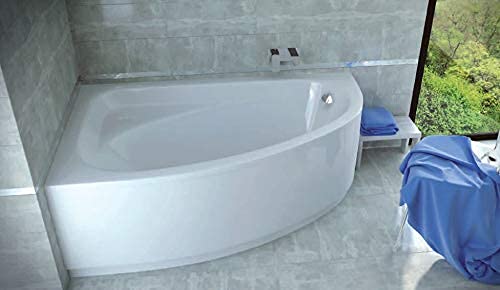 ECOLAM Badewanne Eckbadewanne Acryl Cornea weiß 150x100 cm LINKS + Schürze Ablaufgarnitur Ab- und Überlauf Automatik Füße Silikon Komplett-Set von ECOLAM