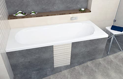 ECOLAM Badewanne Wanne Rechteck Bona Design Acryl weiß 160x70 cm + Styroporverkleidung Ablaufgarnitur Ab- und Überlauf Automatik Füße Silikon Komplett-Set von ECOLAM