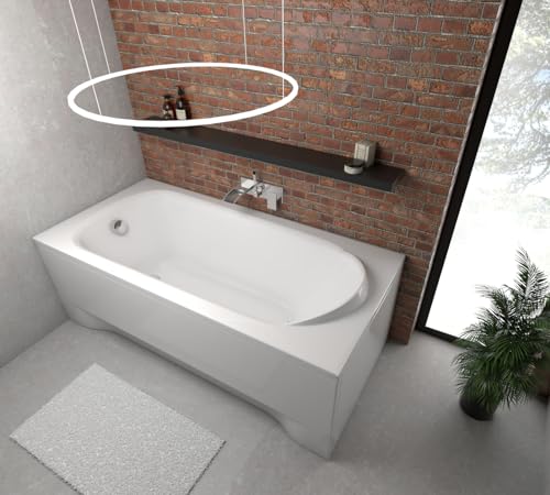ECOLAM Badewanne Wanne Rechteck Medium Polimat Acryl weiß 190x80 cm + Schürze Ablaufgarnitur Ab- und Überlauf Automatik Füße Silikon Komplett-Set von ECOLAM