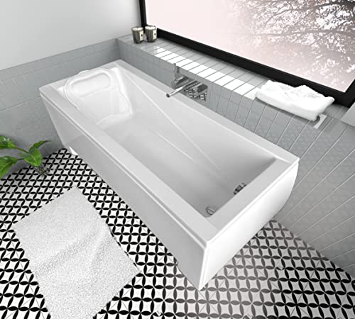 ECOLAM Badewanne Wanne Rechteck Modern Design Acryl weiß 170x70 cm + Schürze + Kopfkissen Mare + Ablaufgarnitur Ab- und Überlauf Automatik Füße Komplett-Set von ECOLAM