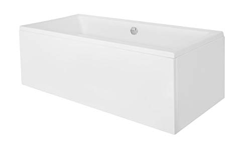 ECOLAM Badewanne Wanne Rechteck Quadro Design Acryl weiß 175x80 cm + Schürze Ablaufgarnitur Ab- und Überlauf Automatik Füße Silikon Komplett-Set, Rechteckbadewanne für zwei von ECOLAM