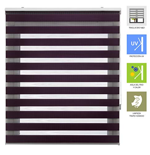 ECOMMERC3 Elegante Doppelrollo Tag und Nacht Größe 100x250 - Doppelrollo Tag und Nacht Stoffgröße 97x245 - Einfach zu installierender Rollo Farbe Violett von ECOMMERC3