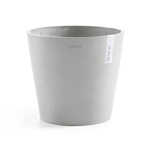 Ecopots Blumentopf Amsterdam mit Bewässerung Weiß Grau - Durchmesser Ø 20 cm rund klein - Pflanzentopf aus Recycling Kunststoff - Übertopf mit Wasserversorgung modern für Indoor und Outdoor von Ecopots