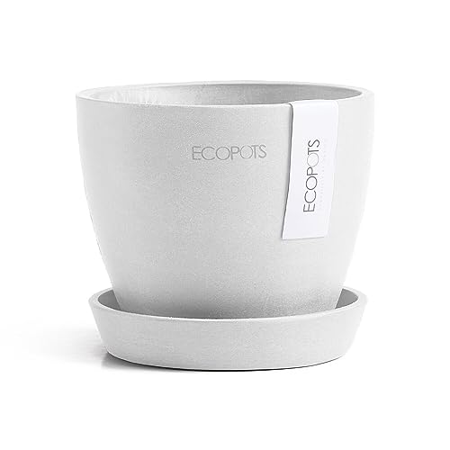 Ecopots Blumentopf Antwerp Mini Weiß - Durchmesser Ø 11 cm rund groß - mit Untersetzer - Pflanzentopf aus Recycling Kunststoff - Übertopf modern für Indoor und Outdoor von Ecopots