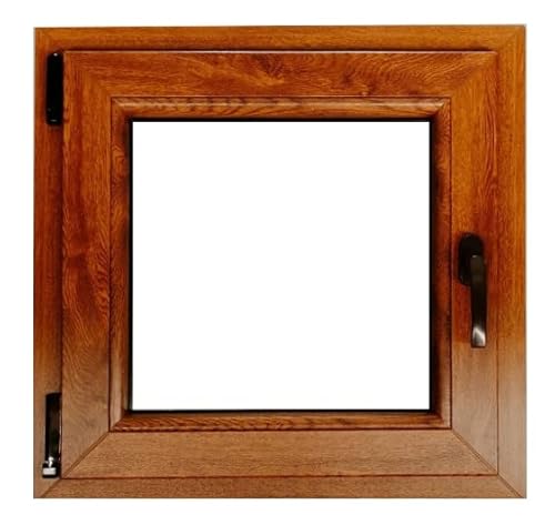 ECOPROF Kellerfenster | Langlebiges Kunststoff-Fenster | Maße 60x50 cm (600x500 mm) | Dreh-Kipp Fenster DIN Links | Farbe: Goldene Eiche (beidenseitig) | 70mm Profil von ECOPROF.eu