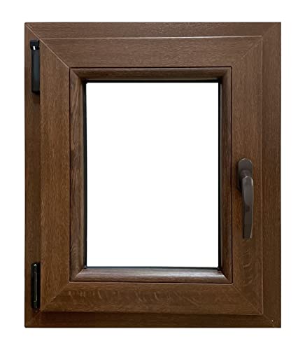 ECOPROF Kellerfenster | Langlebiges Kunststoff-Fenster | Maße 60x50 cm (600x500 mm) | Dreh-Kipp Fenster DIN Links | Farbe: Nussbaum (beidenseitig) | 70mm Profil von ECOPROF.eu