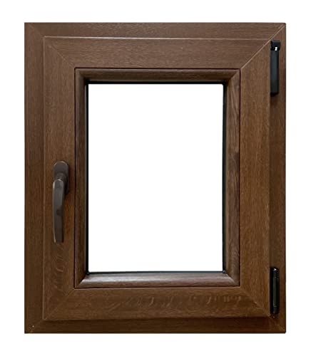 ECOPROF Kellerfenster | Langlebiges Kunststoff-Fenster | Maße 60x60 cm (600x600 mm) | Dreh-Kipp Fenster DIN Rechts | Farbe: Nussbaum (beidenseitig) | 70mm Profil von ECOPROF.eu