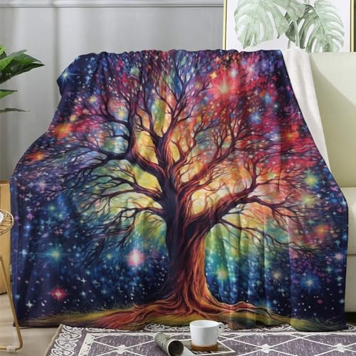 ECOTOS Kuscheldecke Baum des Lebens Flauschig Decke 220x240 Sternenhimmel Fleecedecke Sofadecke Couchdecke, Flanell Decken Blanket, Große XXL Wohndecke Winter Warm Weich von ECOTOS