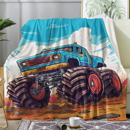 ECOTOS Kuscheldecke Flauschig Monstertruck, Decke Fleecedecke 130x160 Jungen, Flanell Sofadecke Blanket Kleine, Wohndecke Schlafdecke Winter Warm Weich, Deko Decken für Couch Bed von ECOTOS