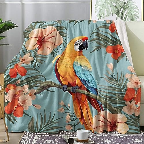 ECOTOS Kuscheldecke Flauschig Papagei, Decke Wolldecke 150x200 Blumen, Flanell Sofadecke Blanket XL, Fleecedecke Wohndecke Schlafdecke Winter Warm Weich, Deko Decken für Couch Bed von ECOTOS