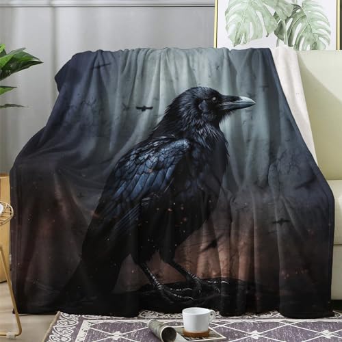 ECOTOS Kuscheldecke Flauschig Schwarze Krähen, Große Decke Fleecedecke 220x240 Vogel, Flanell Sofadecke Blanket XXL, Wohndecke Schlafdecke Winter Warm Weich, Deko Decken für Couch Bed von ECOTOS