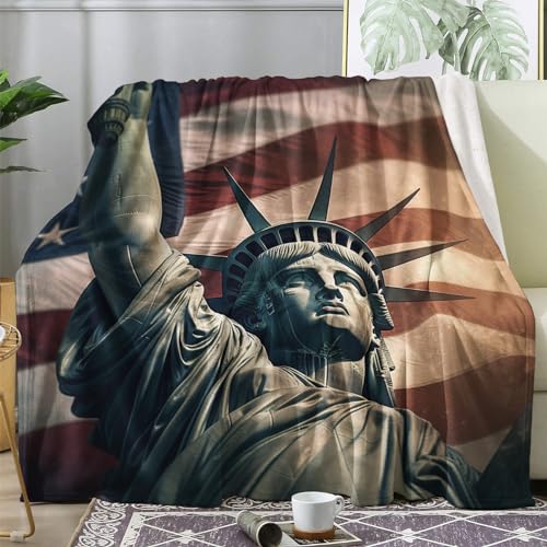 Kuscheldecke Freiheitsstatue Flauschig Decke 220x240 Amerikanische Flagge Fleecedecke Sofadecke Couchdecke, Flanell Decken Blanket, Große XXL Wohndecke Winter Warm Weich von ECOTOS