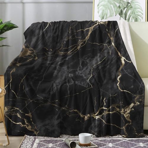 ECOTOS Kuscheldecke Marmor Flauschig Decke 150x200 Schwarz Gold Fleecedecke Sofadecke Couchdecke, Flanell Decken Blanket, Große XL Wohndecke Winter Warm Weich von ECOTOS