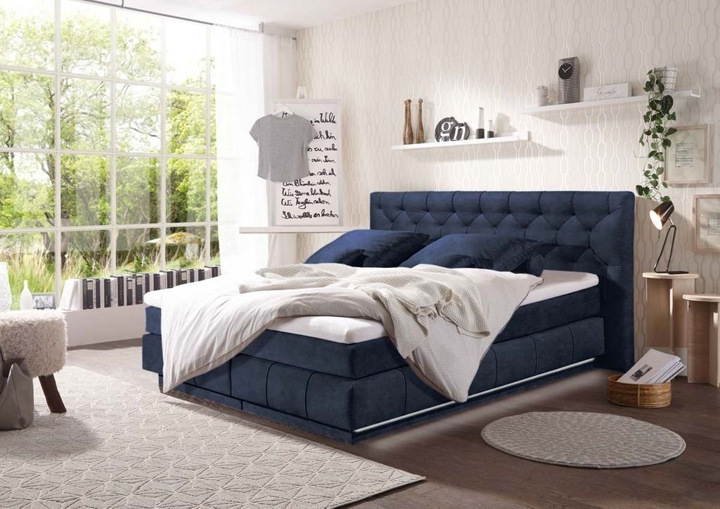 ED EXCITING DESIGN Boxspringliege (160 x 200 cm, Florenz), Blau von ED EXCITING DESIGN