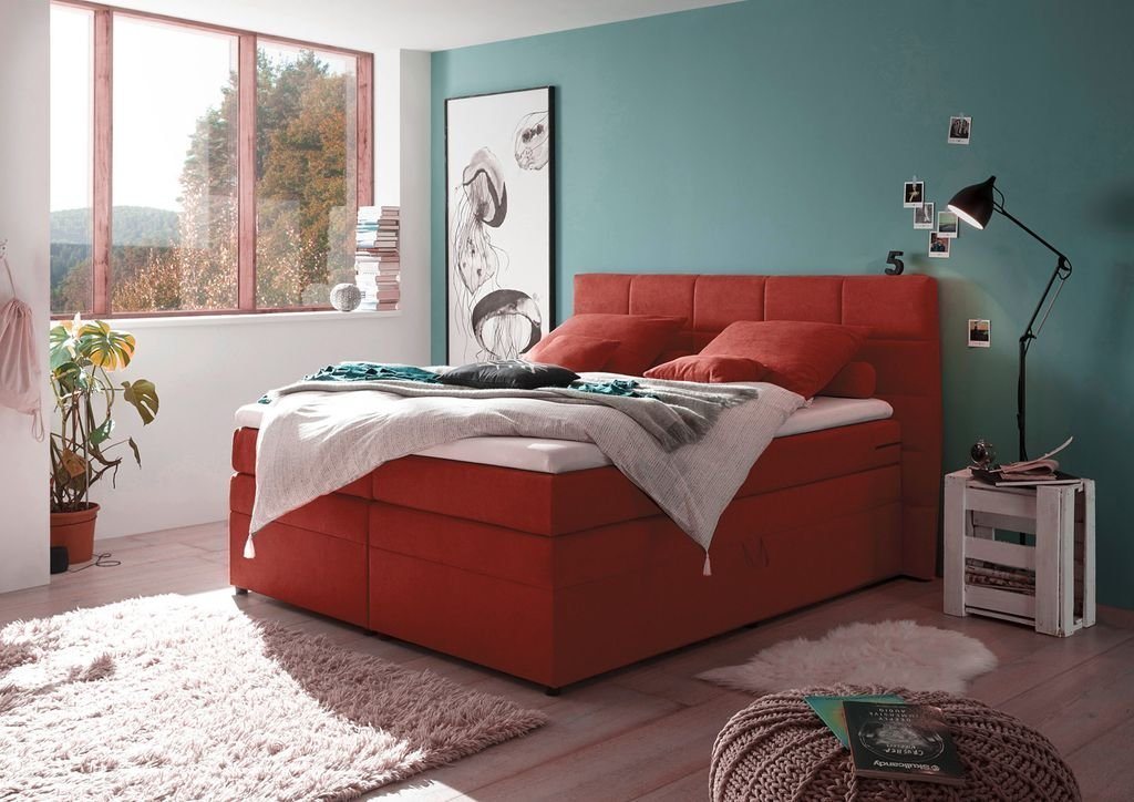 ED EXCITING DESIGN Boxspringliege (160 x 200 cm, Tacoma 1 Uran" berry 160 cm), Rot" von ED EXCITING DESIGN