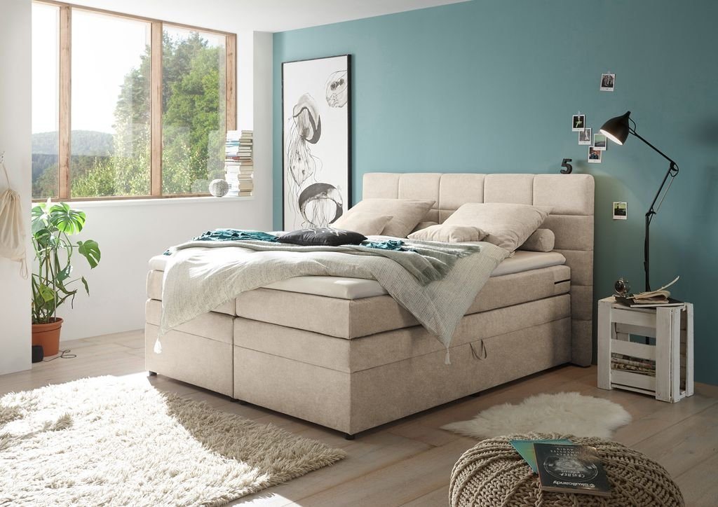 ED EXCITING DESIGN Boxspringliege (180 x 200 cm, Tacoma 1 Uran" sand 180 cm), Beige" von ED EXCITING DESIGN