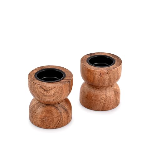 EDHAS Acacia Wood Tealight Candle Holders for Table Centerpiece Dinning Mantel Home Décor, Home Candle Stands Decorative Set of 2 (7.62cm x 7.62cm x 7.62cm) von EDHAS