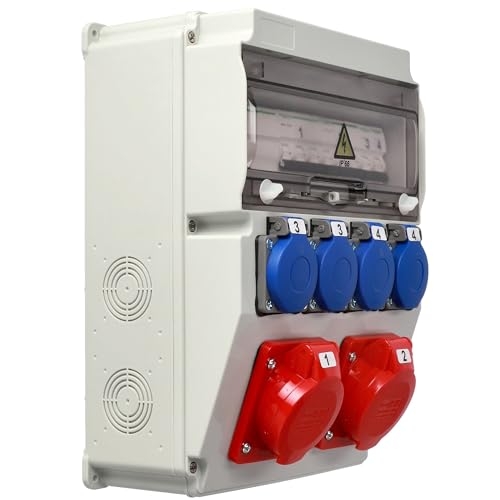 EDO, Baustromverteiler kompatibel mit Schneider for protection ASTAT 297 Plus IP65 2x16A/5P, 4x200/250V IP44 SCHUKO, EDO777297 von EDO