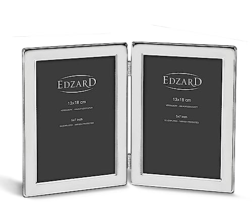 EDZARD Doppel-Bilderrahmen Collage Salerno für 2 Fotos 13 x 18 cm, Hochformat, edel versilbert, anlaufgeschützt, mit Samtrücken, Fotorahmen zum Stellen von EDZARD