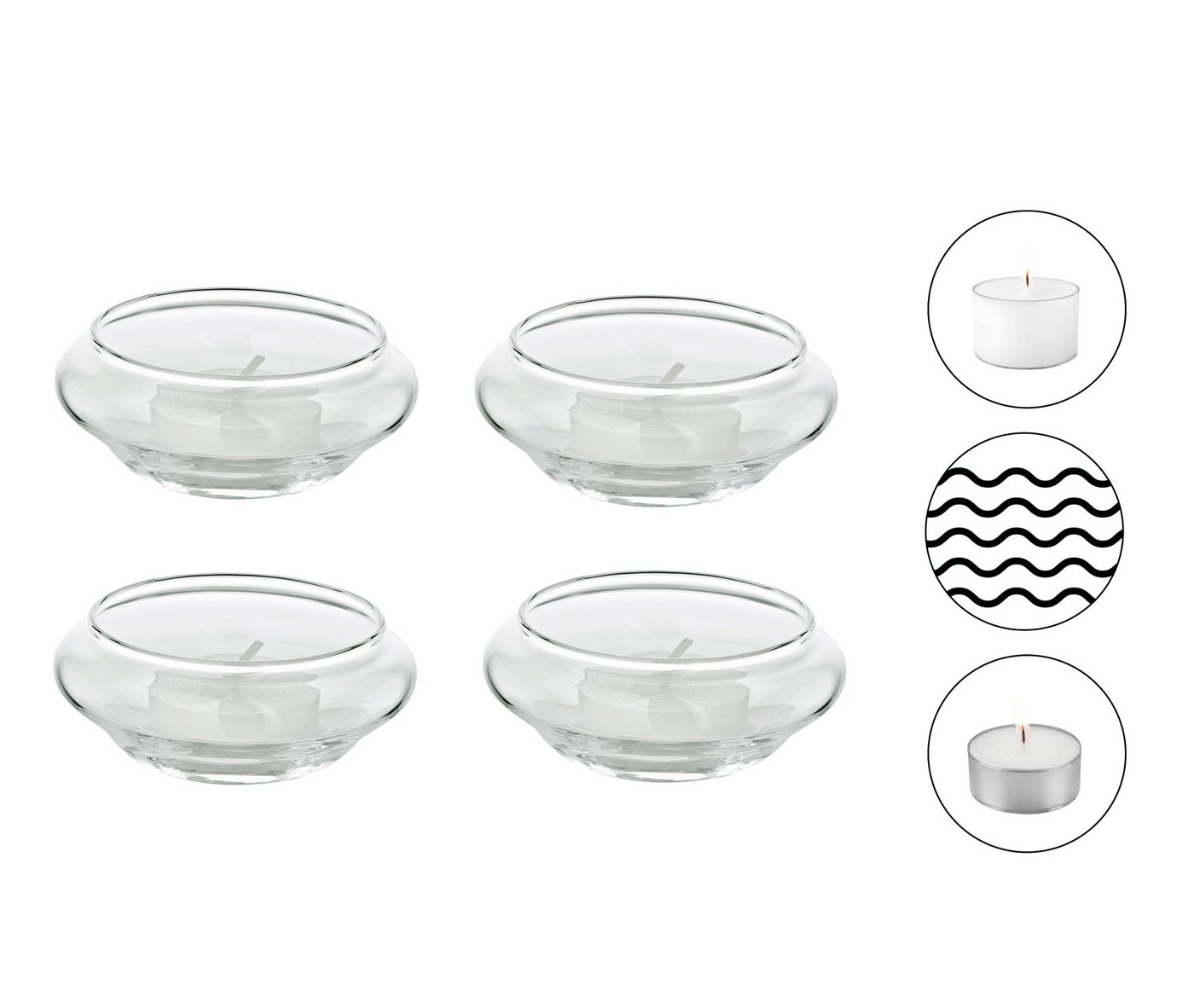 EDZARD Teelichthalter Iris (4er-Set), Schwimm-Teelichthalter aus Kristallglas, Höhe 4 cm, Ø 8 cm von EDZARD