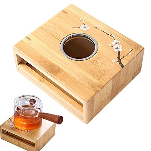 Bambus Teekanne Heizboden - Warmer Teekocher Glas Teekanne Heizboden - Teekanne Bambus Holz Heizboden ohne Kerze Znet-au von EELHOE