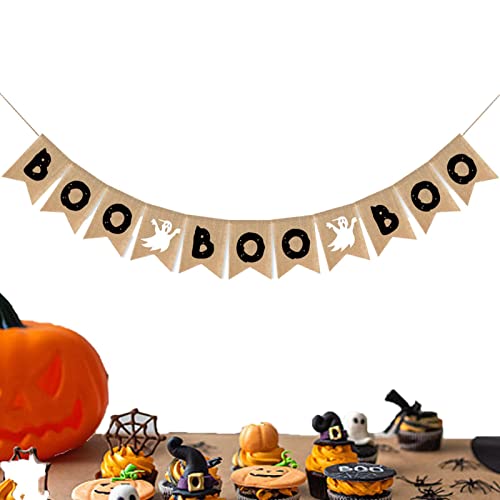 Banner | Wiederverwendbares Happy Halloween Boo Schild – Jute Happy Halloween Boo Schild, Party Dekorationen Indoor Outdoor Dekoration Supplies for Home Znet-au von EELHOE