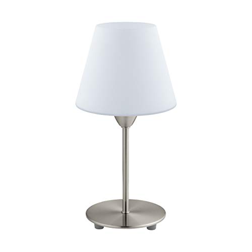 EGLO Tischlampe Damasco 1, Tischleuchte, Nachttischlampe aus Metall in Silber und Glas in Weiß, Wohnzimmerlampe, Lampe mit Schalter, E14 Fassung von EGLO