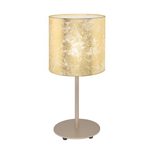 EGLO Tischlampe Viserbella, 1 flammige Tischleuchte Vintage, Nachttischlampe aus Stahl und Textil, Wohnzimmerlampe in Champagner, Gold, Lampe mit Schalter, E27 Fassung von EGLO