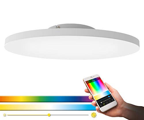 EGLO connect LED Deckenleuchte Turcona-C, 1 flammige Deckenlampe aus Stahl, Aluminium und Kunststoff in Weiß, mit Fernbedienung, Farbtemperaturwechsel (warm, neutral, kalt), RGB, dimmbar, Ø 60 cm von EGLO