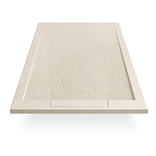 EGO INTERIORS Premium Design Duschwanne 120 x 80 cm Naturstein-optik, Farbe Creme, Flache Duschtasse aus Mineralguss, Rutschfeste Struktur, Superflach, Rechteckiges Duschbecken von EGO INTERIORS