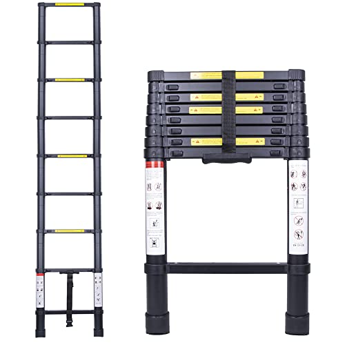 EGTink 2,6M Teleskopleiter Klappleiter Aluminium, Tragbare Mehrzweckleiter mit Rutschfester Gummifüßen, Max Belastung 150 kg, EN131 von EGTink