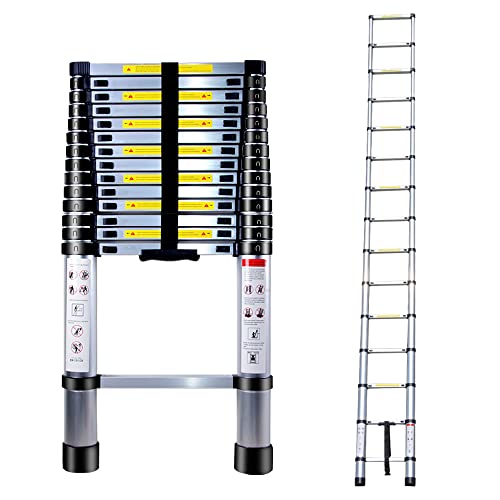 EGTink 4,4M Teleskopleiter Klappleiter Aluminium, Tragbare Mehrzweckleiter mit Rutschfester Gummifüßen, Max Belastung 150 kg, EN131 von EGTink