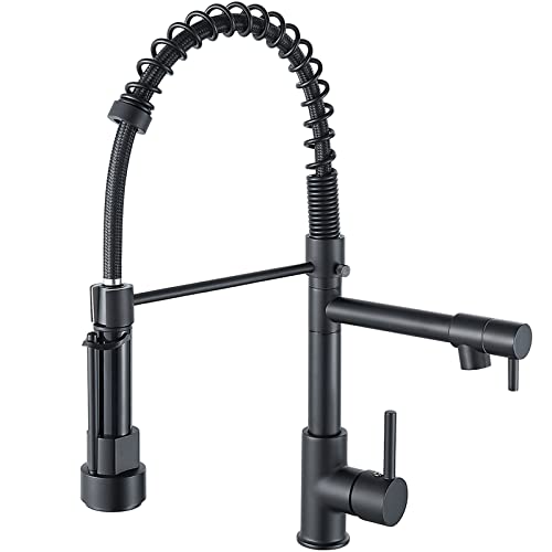 Küchenarmatur, Spring Wasserhahn Küche mit Pull Down Sprüher Brause, Niederdruck mischbatterie küche 360° drehbar Armatur Küche Spiralfederarmatur (Schwarz) von EGTink