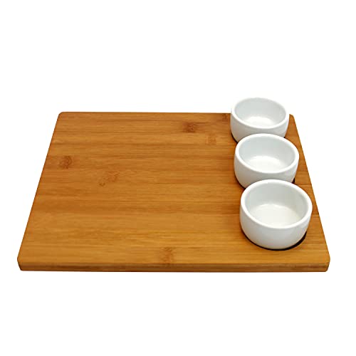 EH Excellent Houseware Snack-Set, Bambus-Tablett und 3 Tassen von Excellent Houseware