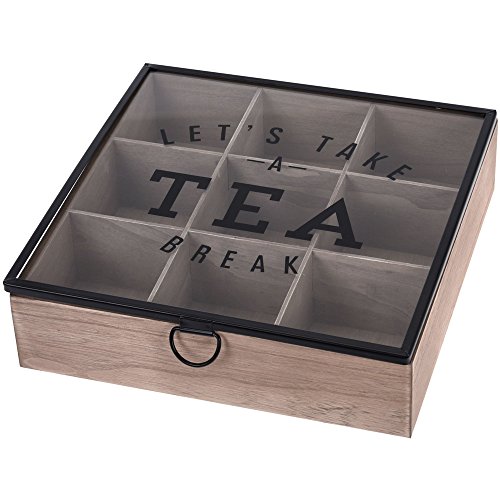 EH Excellent Houseware Teebox aus Holz mit 6 Fächern, Teedose 24x17x7 cm 24x24x7 cm von Excellent Houseware