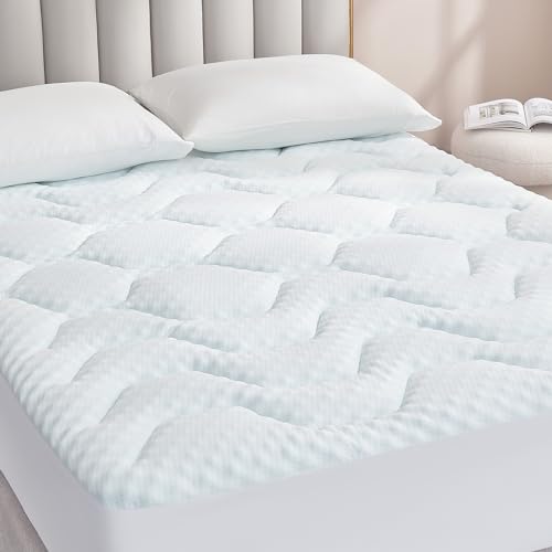 EHEYCIGA Gel Topper 135x190cm Boxspringbett, Matratzentopper 135x190cm Memory Foam, Kühlende Matratzen Topper mit extra tiefem Tasche, Weiß von EHEYCIGA