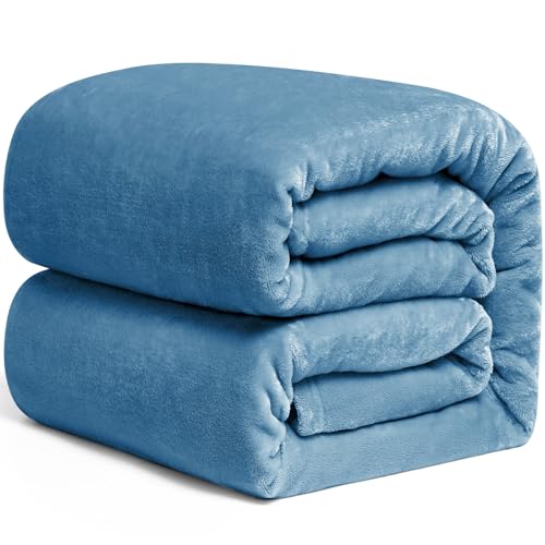 EHEYCIGA Kuscheldecke flauschig, weiche warme Fleecedecke 220x240 als Decke Sofa, Wohndecke oder Couchdecke überwurf, Hellblau von EHEYCIGA