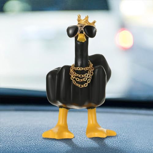 EHOTER Mittelfinger Ente Harz Ornament Lustige Mittelfinger Ente Figur Lustige Mittelfinger Ente Statue Dekoration Mittelfinger Ente - Die Ente You Mittelfinger Flipping Duck Figuren (Schwarz-A) von EHOTER