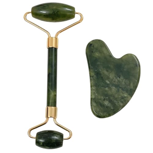 EIHI 2 Stück Jade Roller Gua Sha-Massage-Kits, Gesichtsroller, Face Roller, Gesichtsmassage, Natürliche Anti-Aging-Gesichtsrolle, Hautstraffung, Verjüngtes Gesicht Und Hals, Natürliches Massager von EIHI