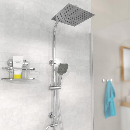 EISL EASY DELUXE Duschset, Duschsystem ohne Armatur 2 in 1 mit großer Edelstahl Regendusche (300 x 300 mm) und Handbrause, Regendusche ohne Armatur ideal zum Nachrüsten, inkl. Duschabzieher DX12011 von EISL