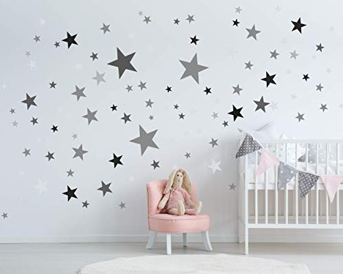 75 Sterne Wandtattoo fürs Kinderzimmer - Wandsticker Set - Pastell Farben, Baby Sternenhimmel zum Kleben Wandaufkleber Sticker Wanddeko - Kleinkinder, Erstausstattung auf Rauhfaser Schwarz - Grau von ELES VIDA