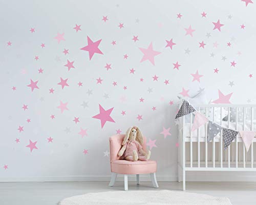 75 Sterne Wandtattoo fürs Kinderzimmer - Wandsticker Set - Pastell Farben, Baby Sternenhimmel zum Kleben Wandaufkleber Sticker Wanddeko - Wandfolie, Kleinkinder, Erstausstattung auf Rauhfaser Pink von ELES VIDA