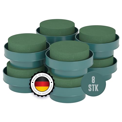 Blumensteckschaum Zylinder mit Schale 8 Stück Set 8 x 5 cm - Nasssteckschaum, Steckmoos, Steckmasse - Kegel Blumengestecke - Steckschwamm zum Basteln, Deko – Blumen Gesteck – MADE IN GERMANY von ELES VIDA