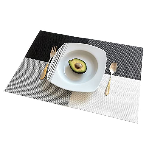 ELFSELF® 6er Set Tischsets, waschbare rutschfeste und wärmebeständige Platzsets und Untersetzer 30x45cm Platzdeckchen für Esstisch Küche Restaurant - Dekoration und zuhause (Schwarz-Weiß-Verlauf) von ELFSELF