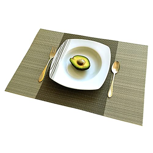 ELFSELF® 6er Set Tischsets, waschbare rutschfeste und wärmebeständige Platzsets und Untersetzer 30x45cm Platzdeckchen für Esstisch Küche Restaurant - Dekoration zuhause (Brauntöne gestreift) von ELFSELF