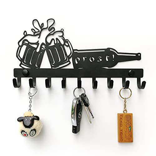 ELFSELF® für alle Bierfreunde Deko - Schlüsselbrett für die Wand - Mit dem Schlüsselboard alles ordentlich organisiert - 9 Aufhänger Schlüsselablage schwarz metall - Geschenk Idee von ELFSELF