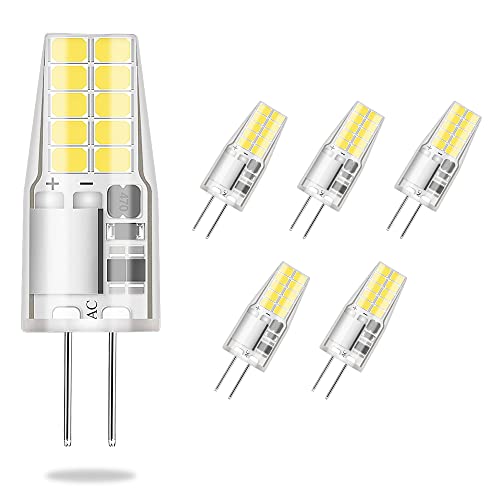 ELINKUME 5X G4 Dimmbar 3W LED Glühlampen, 20 SMD 2835 LED Kaltweiß LED Leuchtmittel 360° AC/DC12-24V,Ersatz für 30W Halogenlampen,270LM,6000K von ELINKUME