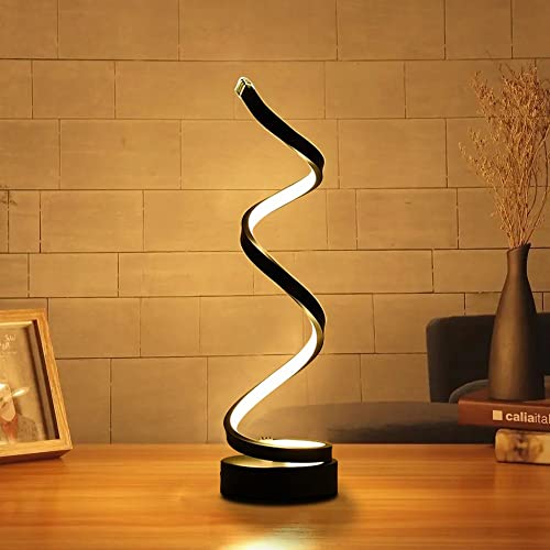 ELINKUME LED Spiral Tischlampe,Stufenlos Dimmbar Schlafzimmer Nachttischlampe,12W Warmweiß,Moderne Minimalistisches Lichtdesign,Schwarz Dekoration Tischleuchte für Wohnzimmer und Büro von ELINKUME