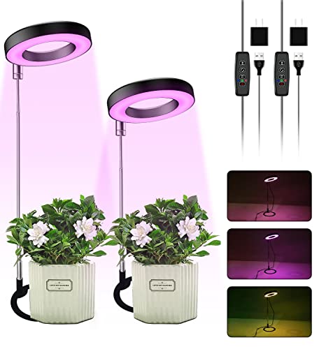 ELINKUME Pflanzenlampe LED Vollspektrum,Pflanzenleuchte Wachstumslampe für Pflanzen Zimmerpflanzen mit 10 Helligkeit und Zeitschaltuhr,USB Pflanzenlicht,Verstellbare Höhe,Für Kleine Pflanzen(2 Stück) von ELINKUME