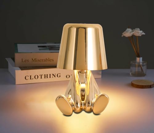 ELINKUME Touch Tisch Nachttischlampe,Nette Kleine Goldene Mann LED Schreibtisch Dekorative Lampe,USB Lade 3-Level Helligkeit Dimmable Nachtlicht für Schlafzimmer,Büro,Wohnzimmer,Kinderzimmer von ELINKUME